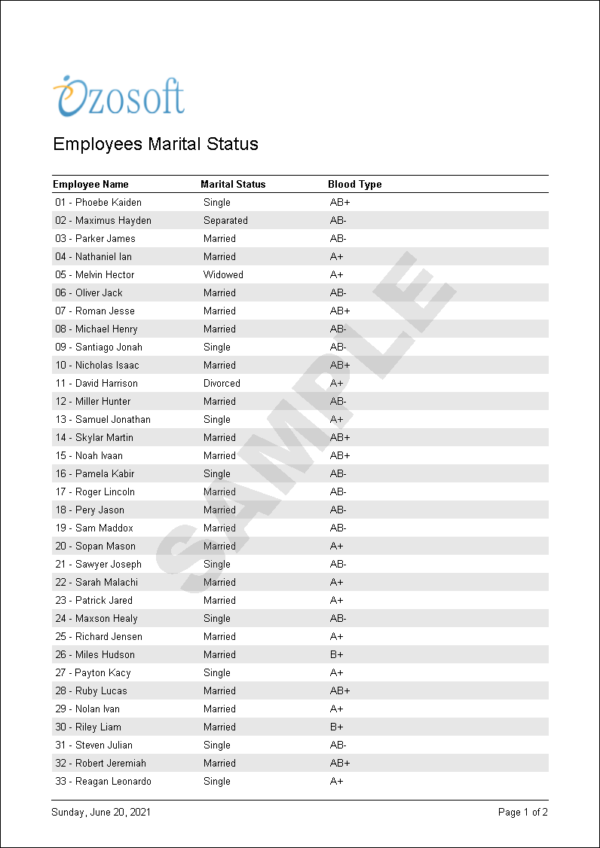 Employees Marital Status Ozosoft